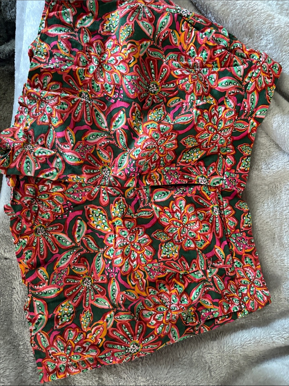 J. Crew Floral Print Bermuda Shorts in Green, Pink & Orange